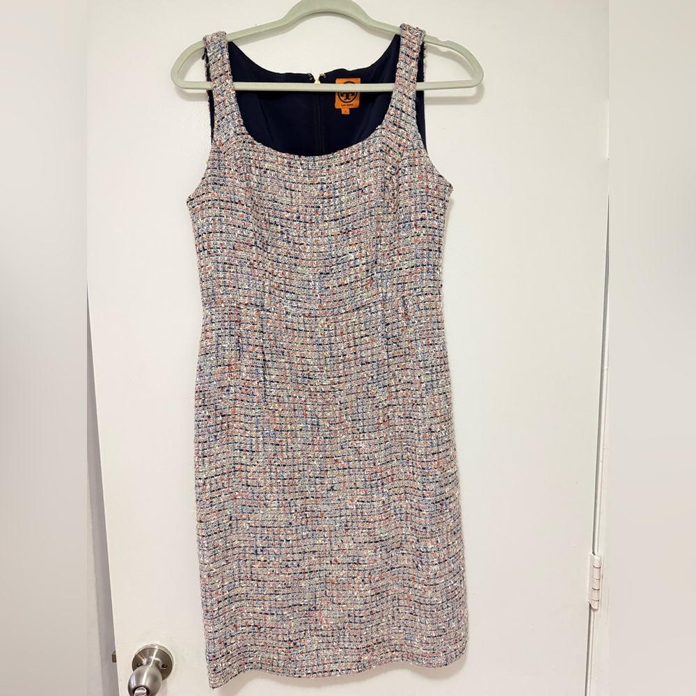 Tory Burch Multicolor Tweed Midi Sheath Dress